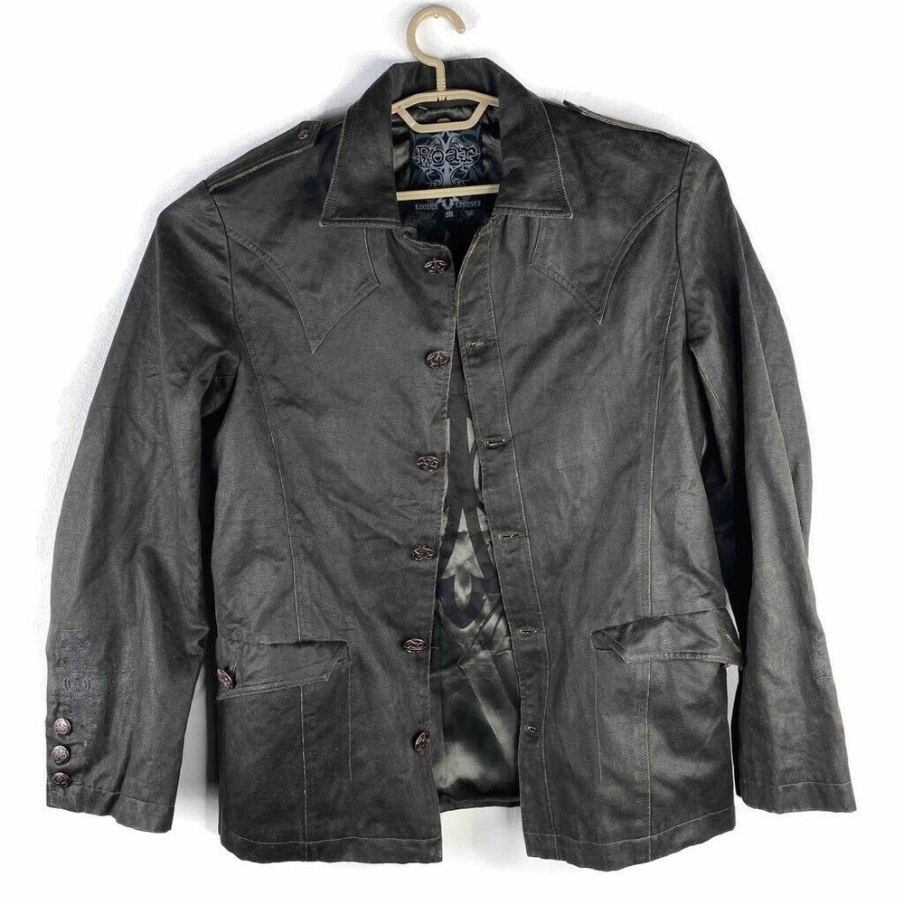 Roar Mens Jacket Brown Tribal Button-Up Pockets M